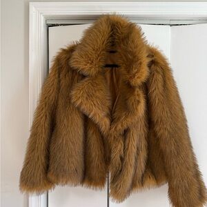 Plush Brown Teddy Jacket with Oversized Collar